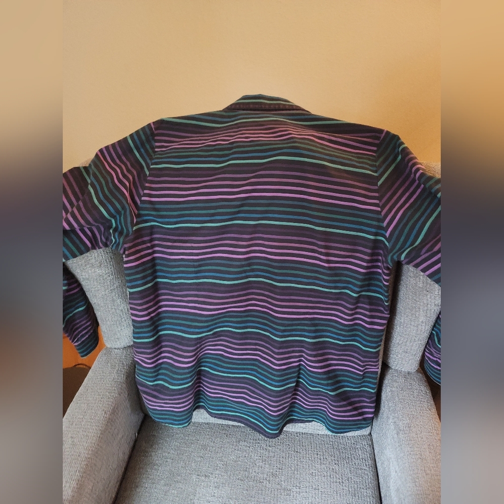 Coldwater Creek Black Purple Striped Button Up No Iron Size 1X / 18 - Picture 5 of 7